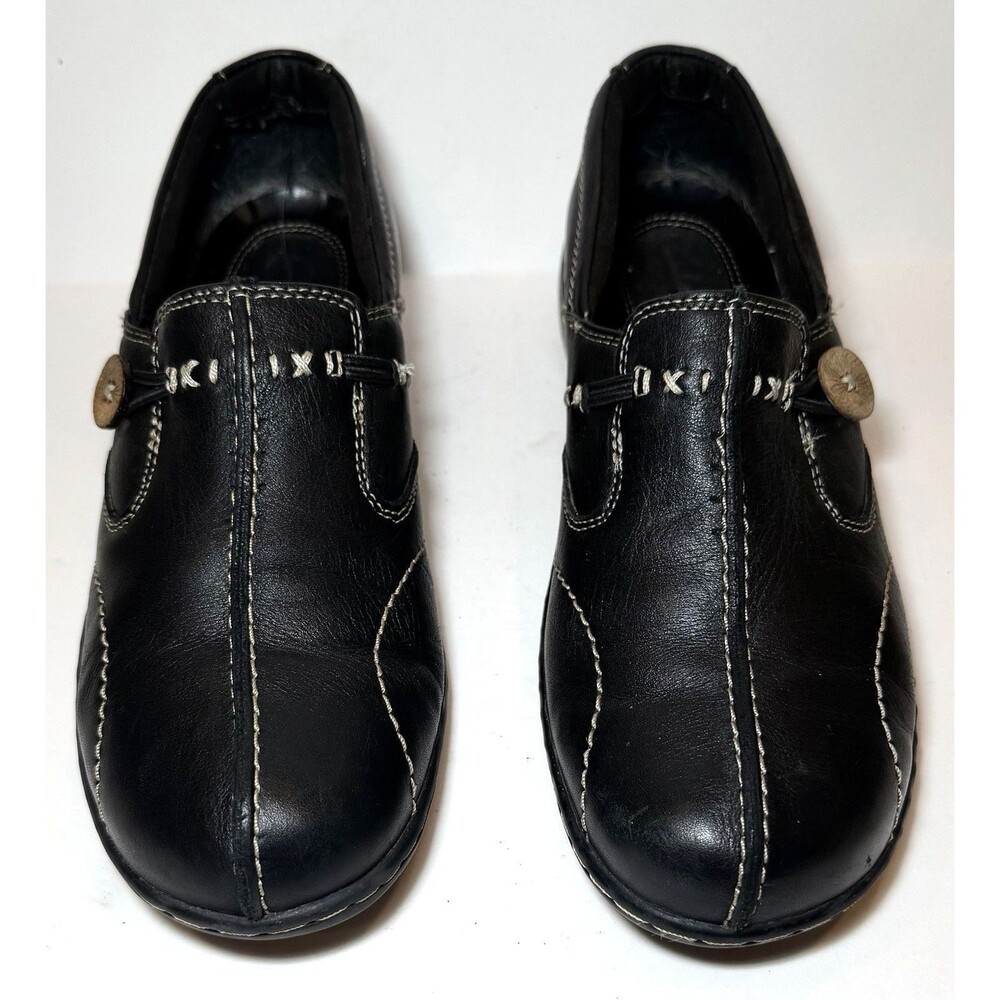 Clarks Bendables Black Leather Slip On Comfort Loafers Button Womens 8.5M - Picture 3 of 6